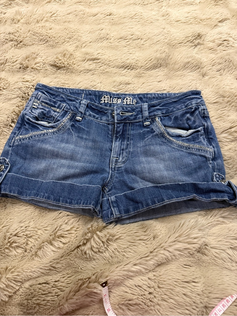 Miss Me Denim Cuffed Jean Shorts in Blue